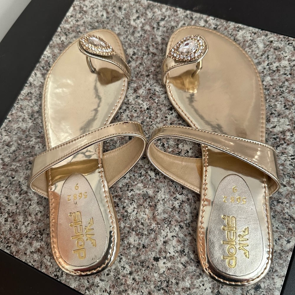 Brand new open toe gold shoes